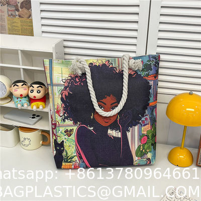 Popular Forest Black Girl Print Shoulder Bag Thick Rope Tote Bag Fashionable Large Capacity Women'S Bag Manufacturer Wholesale