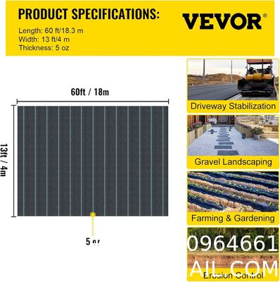 Commercial Grade Landscape Fabric, Garden Weed Barrier Fabric Heavy Duty, Geotextile Fabric Underlayment Gravel, Ground Cover Drainage Fabric, Weed Mat Cloth