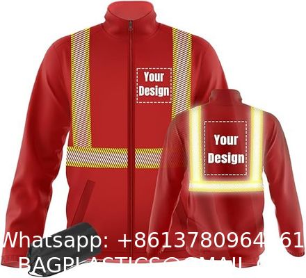 Safety Windbreaker Customizable 360 Reflective Stripe Long Sleeve Safety Apparel Jackets In Green Orange Black With Three Pockets And Zip Closure
