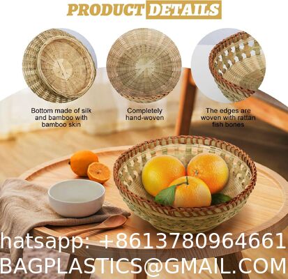 Natural Bamboo Bread Baskets, 3 Pack Hand Woven Round Fruit Baskets For Serving, Handmade Picnic Basket, Wicker Decoration Storage For Living Room Kitchen Restaurant