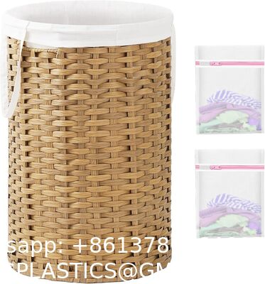 Large Laundry Hamper Laundry Basket Round Handwoven Wicker Laundry Baskets Rattan Laundry Basket With Removable Bag Handles 2 Mesh Bags For Living Room Bedroom Natural