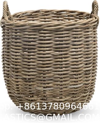 Rattan Kobo Round Storage Basket, Handwoven Rattan Basket With Handles, Organization & Home Decor For Storage, Gray-Brown