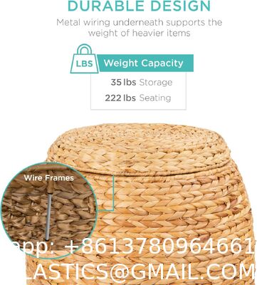 Products Vintage Multipurpose Hyacinth Storage Basket, Plant DéCor, Handwoven Organizer Tote For Bedroom, Living Room, Bathroom, W/Lid - Natural