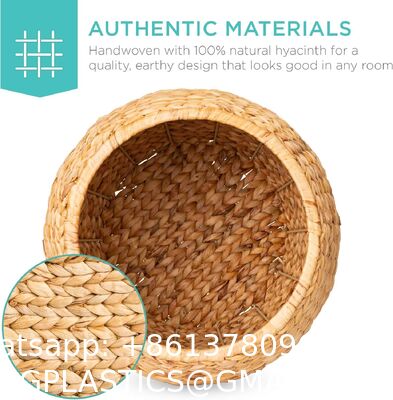 Products Vintage Multipurpose Hyacinth Storage Basket, Plant DéCor, Handwoven Organizer Tote For Bedroom, Living Room, Bathroom, W/Lid - Natural