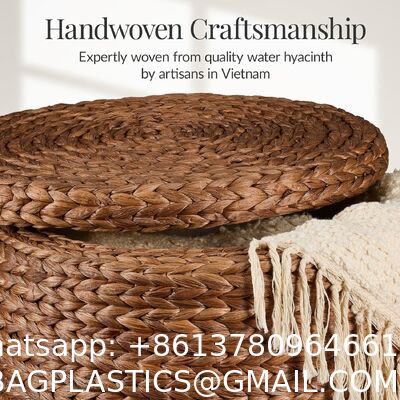 Tall Water Hyacinth Wicker Basket with Handles | Natural, Brown, Natural Bathroom Trash Can Boho Style - Wicker Trash Can With Lid For Household, Kitchen - Removable Liner, Iron Frame