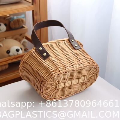 Woven Market Basket, Handwoven Willow Weave, Stylish Handles With Durable Metal Anchors, Classic And Versatile, Attractive, Spacious, Lightweight, Brown Stain