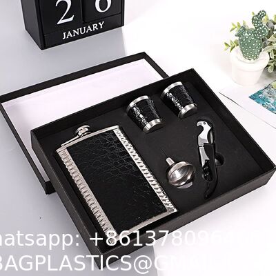 Stainless Steel Flask Set W/Funnel Shot Glasses Lovely Gift For Whiskey Rum Groomsman Best Man Usher Wedding Camping-Leather Stripe Black8oz