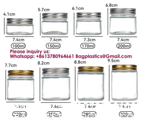 Clear Transparent Glass Cream Jars Metal Lid 4oz Spiral Mouth Aluminum Body Butter For Skin Care Cosmetic, Glass Jars Small Clear Vials with Screw Caps Tiny Containers