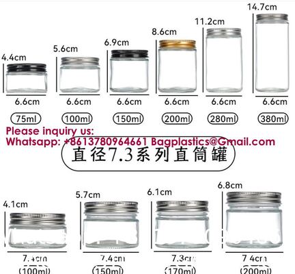 Clear Transparent Glass Cream Jars Metal Lid 4oz Spiral Mouth Aluminum Body Butter For Skin Care Cosmetic, Glass Jars Small Clear Vials with Screw Caps Tiny Containers