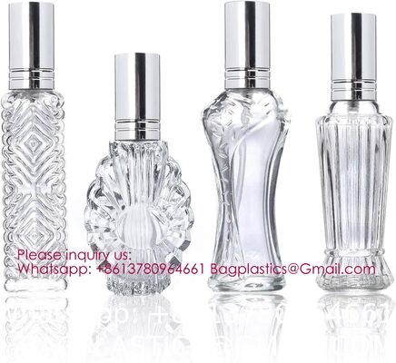 Vintage Refillable Perfume Bottles Glass Empty Spray Bottle Wedding Gifts Car Decor Set, Clear Art Carved Crystal Empty Mini Refillable Perfume Bottle