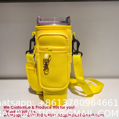Water Bottle Carrier Bag With Phone Pocket For Stanley 40 & 30 Oz Tumbler With Handle,Pink Insulated Neoprene Cup