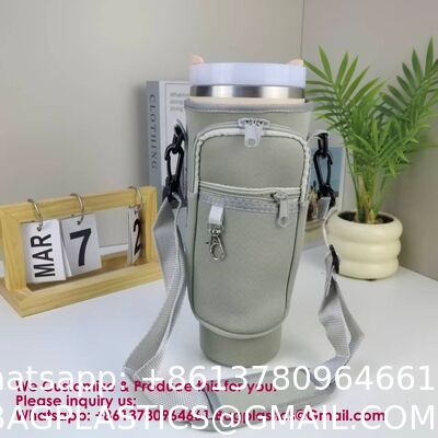 Neoprene 40oz Water Bottle Carrier Bag With Shoulder Strap IPhone Pocket Water Bottle Holder Pouch Stanley Cup Accessories